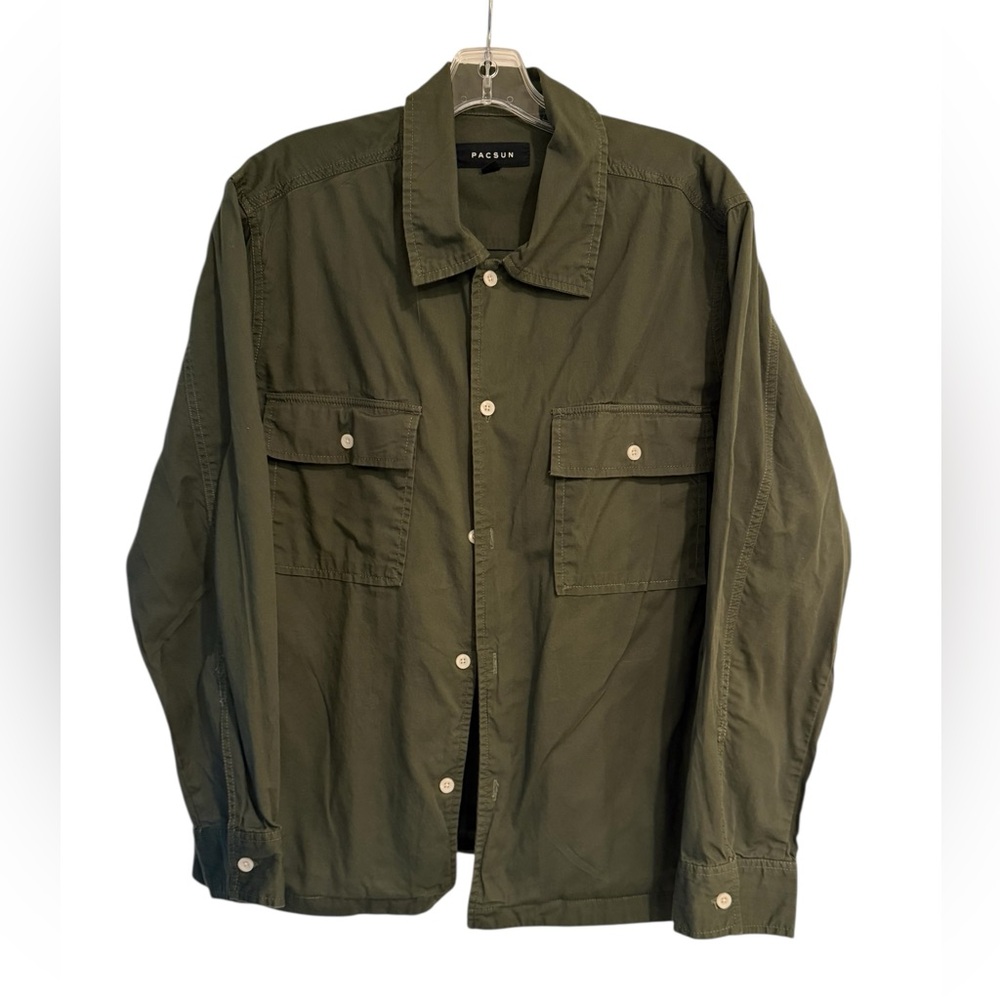 PacSun Men's Shirt Jacket dark green long sleeve size Small heavyweight